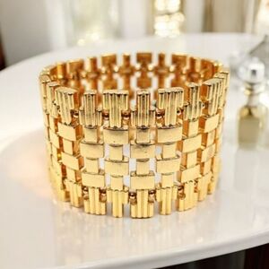 Gold Statement Stretch Bracelet – Bold Brick Link Design